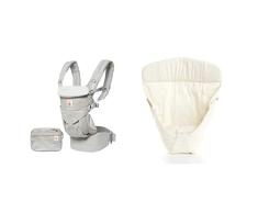 Ergobaby Mochila Portabebé Ergonómica Omni 360 Algodon 4-Posiciones de Porteo (Gris Perla) & Easy Snug Original - Cojín para bebé, color natural