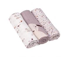 LÄSSIG Baby manta arrullo pañales muselina set de 3 algodón 80 x 80 cm/Swaddle & Burp Blanket L Tiny Farmer Flowers