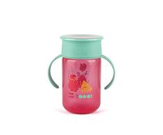 Suavinex - Vaso 360° Antiderrame Entrenamiento BOOO 340ml. Válvula Anti Goteo. Con Asas Removibles, Color Rosa
