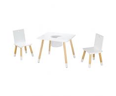 roba Mesa Infantil + 2 Sillas para Niñas y Niños - Red de Almacenaje - Juego de Muebles de Asiento - A Partir de 2 Años - Estilo Escandinavo - Natural / Blanco