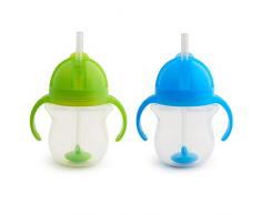 Munchkin Vaso con Pajita, Set de Vasos para Niños Pequeños y Bebés, Vaso Antiderrame Libre de BPA, Vaso Infantil con Pajita con Contrapeso, Apto para Lavavajillas, Lote de 2 x 207 ml, Verde/Azul