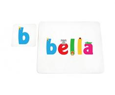 Feel Good Art brillante Mantel individual y posavasos para bebés y niños cute ilustraciones y personalizada con nombre de niña (lhv-bella)