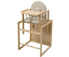 Trona Combi roba, trona con bandeja transformable en silla y mesa independientes, trona infantil en madera natural, asiento tapizado en diseño Lovely Bear