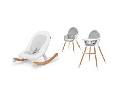 Kinderkraft Hamaca Bebé FINIO, Balancín, Ligero, Intertek, 9 Kg máximo, Blanco & Kinderkraft Trona Beb, 2 en 1 FINI, Silla Infantil, Ajustable, Gris, 1 Unidad
