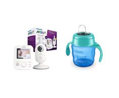 Philips Avent SCD833/26 - Vigilabebés con vídeo SCF551/05 - Vaso con Boquilla de Silicona para niño, válvula antigoteo, sin BPA, para 6 Meses, 200 ml