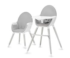 kk Kinderkraft FINI Trona bebé 2 en 1, Silla Infantil, Trona portatil, Tronas de bebé baratas, Patas de Madera, Bandeja Ajustable, Fácil de limpiar, para niños, Blanco-Gris