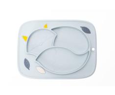 InnoGIO GIOfresh Fox Azul, Plato para Bebés y Niños, Fox, 3 Compartimentos, Silicona Suave, Superficie Antideslizante, Libre de BPA, Apto para Microondas y Lavavajillas