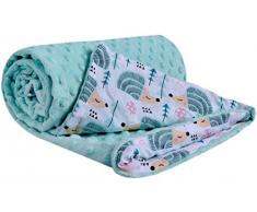 Medi Partners - Manta para Gatear (100% algodón, 75 x 100 cm, Doble Cara, Multifuncional, Suave y esponjosa, Erizo Menta con Minky)