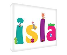 Feel Good Caja de Galería de arte envuelto Nursery Lienzo con sólido Panel frontal, con ilustraciones y personalizado con nombre de la niña (40 x 60 x 4 cm, tamaño grande, isla)