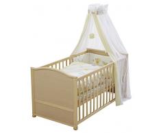 Juego de cuna completa roba, cuna en acabado madera natural incluye funda de nordico, protector de cuna, dosel y colchón, cuna de 70x140cm transformable en cama infantil