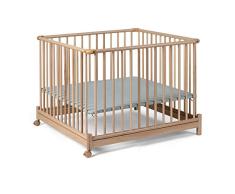 Corralito Geuther Belami Plus - corralito fácil de desmontar, probado por el TÜV, de madera en color gris claro, decoración: menta, tamaño: 76 cm x 97 cm