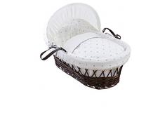 Clair de Lune Cuna corazones oscuro mimbre Moisés Basket inc. ropa de cama, colchón y capucha ajustable (marfil blanco/gris)