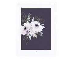 LILIPINSO - Póster enmarcado de flores anémonas fondo morado 1 unidad