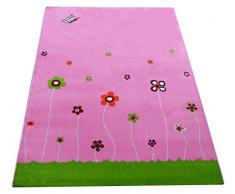 Little Helper IVI - Alfombra hipoalergénica grande y pila gruesa, diseño jardín de verano, 134 x 180 cm, multicolor/rosa