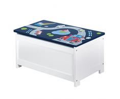 Baul juguetero roba Piloto, asiento y baul juguetero para cuarto de niños, juguetero decorado con coches azul