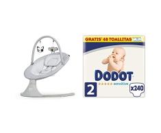 kk Kinderkraft Eléctrica Silla mecedora 2 en 1 LULI, Balancín, 5 Velocidades de mecer, 12 Melodías, Gris & Dodot Pañales Bebé Sensitive Talla 2 (4-8 kg), 240 Pañales + 1 Pack de 48 Toallitas Gratis