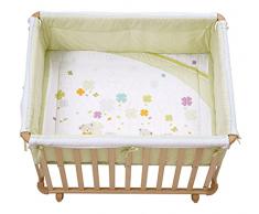 Parque de madera maciza en acabado natural, diseño Luckbringer, parque infantil 75x100 cm, segura superficie de juegos con suelo y protector lateral acolchado, ruedas incluidas.