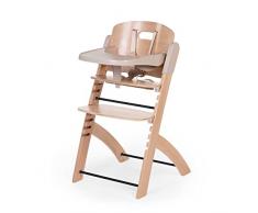 CHILDHOME, Trona Evolutiva : De 0 meses a 85KG, Tableta incluida, Madera de haya, Barra antivuelco, Arnés de seguridad de 5 puntos, Tornillos invisibles, Evosit Natural Beige