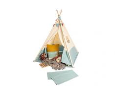 Pinolino Tipi Yuma - Tienda de campaña de tela y madera, con ventana, alfombrilla de suelo y bolsa de almacenamiento, para niños a partir de 3 J, tela con tonos pastel y banderines