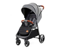 kk Kinderkraft GRANDE PLUS Silla de Paseo ligera desde Nacimiento hasta 22 kg, Plegado con una sola mano, Posición tumbada, Suspensión de todas ruedas, Capota grande XL, Grigio