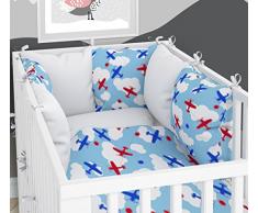 Juego de 3 piezas: ropa de cuna de 90 x 120 cm con sábana bajera y protector de almohada – seis almohadas de terciopelo para la cuna de 60 x 120 cm.