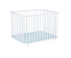 Corralito Geuther Belami Plus - corralito fácil de desmontar, probado por el TÜV, de madera en blanco, decoración: menta, tamaño: 76 cm x 97 cm