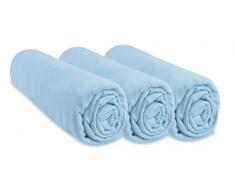 Juego de 3 sábanas bajeras de algodón para Cuna de 70 x 140 cm, Color Azul Cielo (Marca Easy Dort)