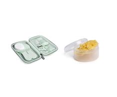 Suavinex 401211 - Neceser Set Manicura para Bebés +0M con Cepillo, Peine, Cepillo Dental, Tijeritas, Lima, Cortaúñas, Color Verde & Esponja Natural del Mar Pequeña, Amarillo