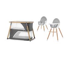 Kinderkraft Cuna de Viaje Plegable SOFI, 4 en 1, Colecho, Función Balanceo, Gris & Trona Bebé 2 en 1 FINI, Silla Infantil, Ajustable, Gris