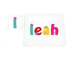 Feel Good Art brillante Mantel individual y posavasos para bebés y niños cute ilustraciones y personalizada con nombre de niña (lhv-leah)