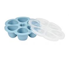 BÉABA, Contenedores Multiporciones en Silicona, Primera Calidad, Resistencia Térmica Extrema, Horno y Microondas, 6 compartimentos, Hermética, Fabricado en Italia, 6 x 90 ml, Azur