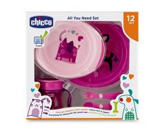 Chicco - Set completo comida, incluye platos + cubiertos + vaso, 12 m+, rosa
