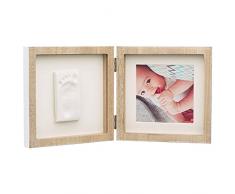 Baby Art Square Frame Set de Marco de foto y Huella de bebé en Arcilla, Recuerdo de las huellas de mano y pie, Madera natural