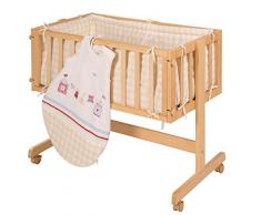 Cuna de colecho roba Room & Craddle, ajustable a la cama de los padres y utilizable como cuna normal, fabricada en madera, lacada en blanco. Incluye vestiduras de la coleccion textil Sunny day.
