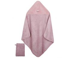 Eveil et Nature - Juego de toalla con capucha y manopla de baño, color rosa
