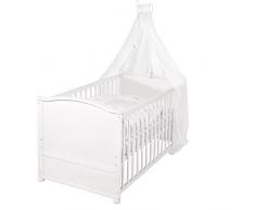 Juego de cuna completa roba, diseñoFox and Bunny, cuna lacada en blanco, incluye funda de nordico, protector de cuna, dosel y colchón, cuna de 70x140cm transformable en cama infantil.