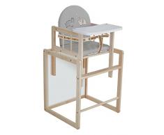 Trona Combi roba, trona con bandeja transformable en silla y mesa independientes, trona infantil en madera natural, asiento tapizado en diseño Jumbotwins