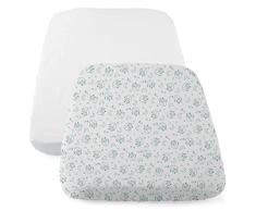 Juego de Sábanas Bajeras Compatibles con Chicco Next2Me, 2 Piezas, 50 x 83 cm, Algodón, 2 Sábanas Minicuna con Bordes Elásticos, Accesorios Recién Nacido +0 Meses, Blanco y Gris Zorro