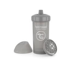 Twistshake Kid Cup Vaso de Aprendizaje para Beber con Antiderrame Boquilla y Mezclador de Frutas 360 ml, Taza de Entrenamiento para Sorber para Bebé, Sin BPA, 12+ Meses, Gris Pastel