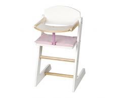 roba Trona para Muñecas Scarlett de Madera + Cojín Rosa y Bandeja para Comida - Altura 52 cm - a Partir de 3 Años - Blanco / Natural