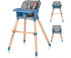 LIONELO Koen trona plegable, tronas de bebe para bebés 2 en 1, antideslizante, de 6 a 36 meses, cinturones de seguridad de 5 puntos, capacidad de carga de hasta 15 kg / 30 kg (Azul)