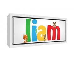 Feel Good Art Cute ilustrativos diseño enmarcado caja lienzo con madera maciza de color blanco Surround (19 x 46 x 3 cm, pequeñas, Liam)