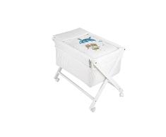 Minicuna de madera blanca Paracaidista azul, con textil