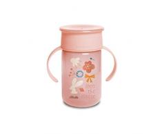 SUAVINEX, Vaso Aprendizaje Bebé, Vaso 360 con sistema Antiderrame y Antigoteo, con Asas y Tapa, para Bebés +12 Meses, Apto para Lavavajillas, 340 ml, Rosa