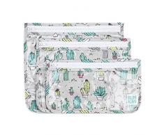 Bumkins Bolsa de aseo aprobada por la TSA, bolsa de viaje, bolsa con cremallera de cuarto de galón, lados transparentes, sin PVC, sin vinilo, juego de 3 - Cactus