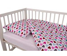 Ropa de cama de dos piezas de algodón para cunas de 100% algodón 100 x 135 cm + almohada 40 x 60 con cremallera oculta ropa de cama infantil (corazones)