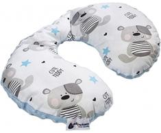 NECK PILLOW Soporte Cuello 100% Algodón/Minky Medi Partners Bebé Cojín cervical para coche Paseante Viaje dormir Almohada snooze roll (Teddy con celeste Minky)
