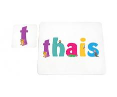 Little Helper mantel con Coaster estilo illustratif pintado con el nombre de joven Thais – 