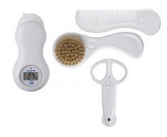 Rotho Babydesign Set de Aseo para Regalo, Peine y Cepillo de cerdas naturales, Tijeras para uñas con tapa protectora, Termómetro digital, Blanco, 21059000101