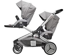 RED CASTLE, Cochecito de bebé gemelos/tándem/doble, desde el nacimiento, Asientos reversibles/respaldo de 3 posiciones, Cesta grande de almacenamiento, Chasis ajustable, Modulable, Evolutwin, Gris